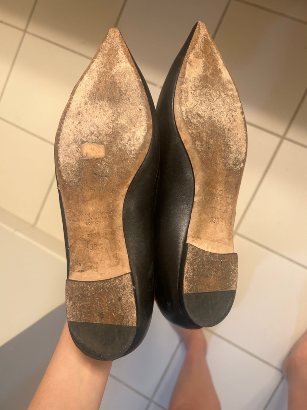 Jimmy Choo Black Pointed-Toe Mesh & Leather Flats - Women's 39.5 - Picture 2 of 5